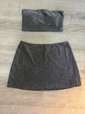 PINK glitter bandeau swim top and skirt